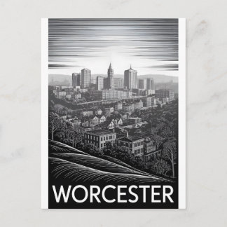 Worcester Massachusetts Skyline Schwarz Weiß Holzs Feiertagspostkarte