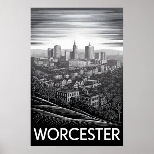 Worcester Massachusetts Skyline Schwarz Weiß Holzs Poster