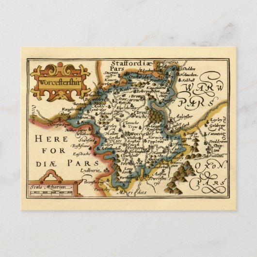 Worcestershire Landkreis Map, England Postkarte (Vorderseite)