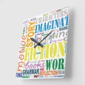 Word Art Clock von White Fiktion Writer Quadratische Wanduhr (Winkel)