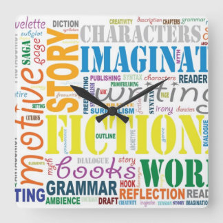 Word Art Clock von White Fiktion Writer Quadratische Wanduhr