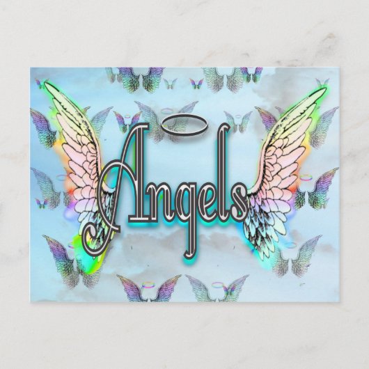 Word Art Engel mit Wings & Halo Postkarte (Vorderseite)