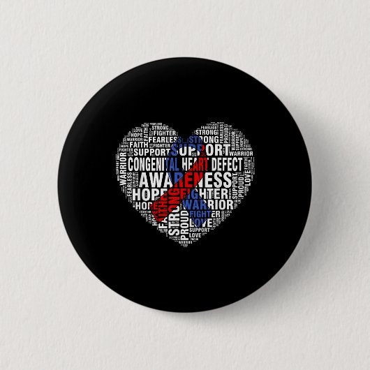 Word Art Heart Red & Blue Ribbon Chd Awareness Button (Vorderseite)