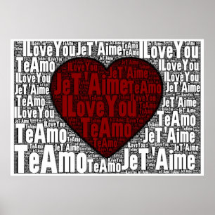 Word Art: "I Liebe You" 3 Sprachen - Rotes Herz Poster