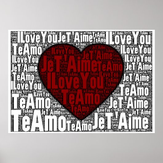 Word Art: "I Liebe You" 3 Sprachen - Rotes Herz Poster (Vorne)