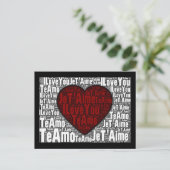 Word Art: "I Liebe You" 3 Sprachen - Rotes Herz Postkarte (Stehend Vorderseite)