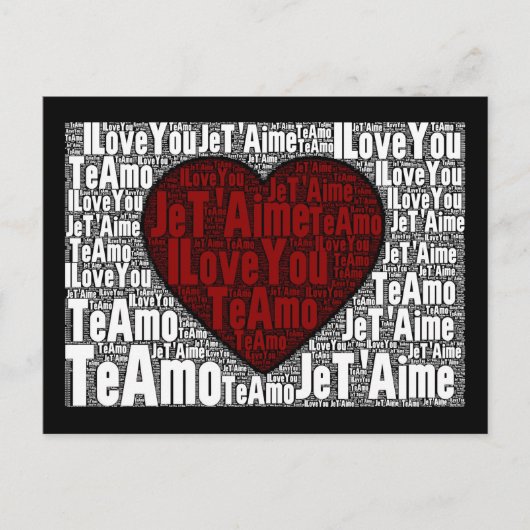 Word Art: "I Liebe You" 3 Sprachen - Rotes Herz Postkarte (Vorderseite)