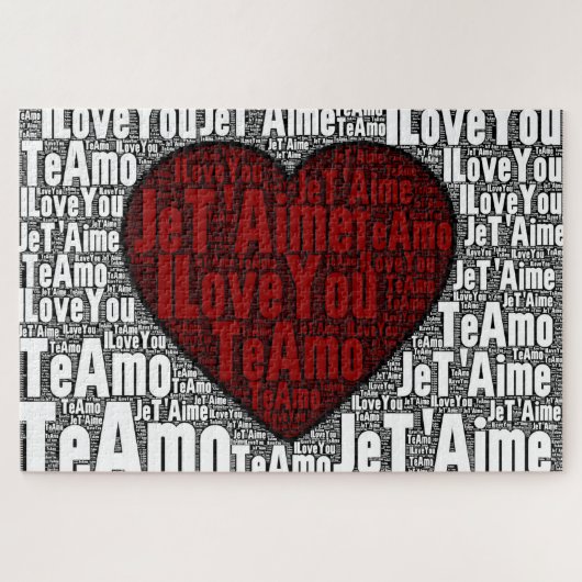 Word Art: "I Liebe You" 3 Sprachen - Rotes Herz Puzzle (Horizontal)