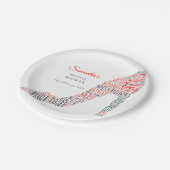 Word-Art Stiletto Name Red Text Date Brautparty Pappteller (Schrägansicht)