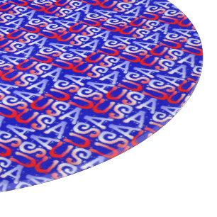 Word Art USA Text,Blue-12in ROUND CUTTING BOARD Schneidebrett