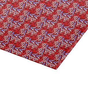 Word Art USA Text, Red-11 x 8 GLASS CUTTING BOARD Schneidebrett