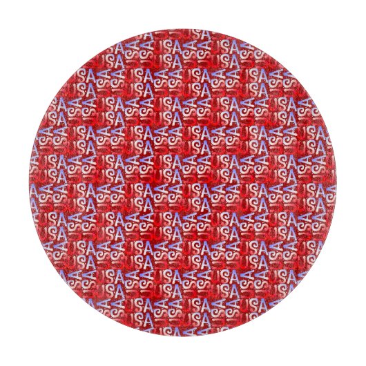 Word Art USA Text, Red-12in ROUND CUTTING BOARD Schneidebrett (Vorderseite)