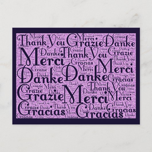 Word Art: Vielen Dank in mehreren Sprachen - Rosa Postkarte (Vorderseite)