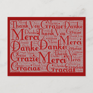 Word Art: Vielen Dank in Multi Languages - Red Whi Postkarte
