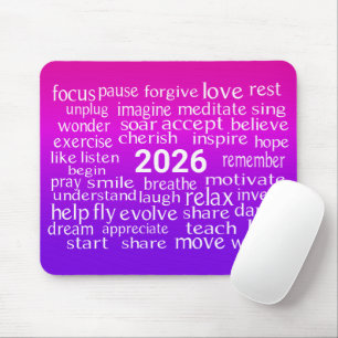 Word Cloud 2026 - Rosa und Lila Mousepad