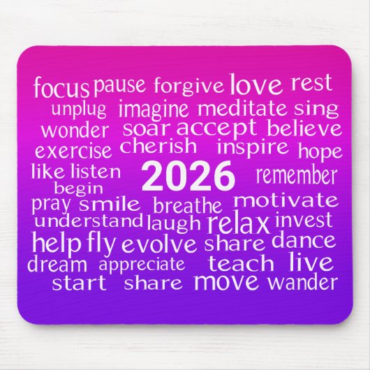 Word Cloud 2026 - Rosa und Lila Mousepad (Vorne)