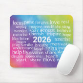 Word Cloud 2026 über Regenbogen Abstrakt Mousepad (Mit Mouse)