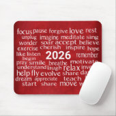 Word Cloud 2026 über rotes Leder Mousepad (Mit Mouse)
