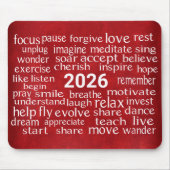 Word Cloud 2026 über rotes Leder Mousepad (Vorne)