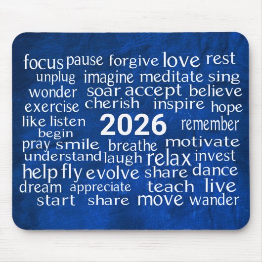 Word Cloud 2026 zu blauem Leder Mousepad (Vorne)