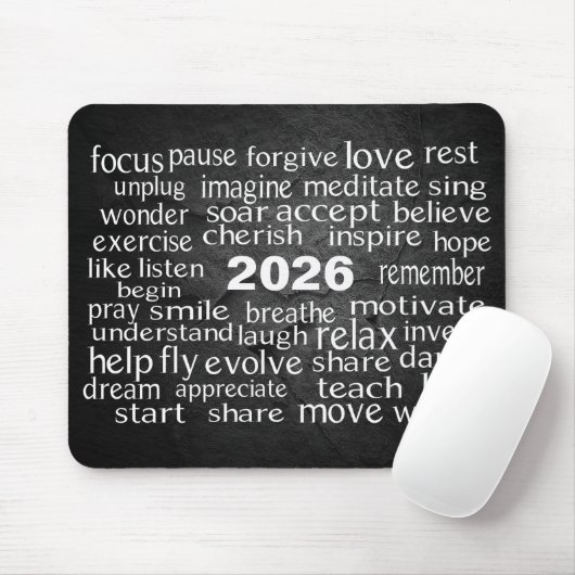 Word Cloud 2026 zum Schwarzen Schiefer Rock Mousepad (Mit Mouse)