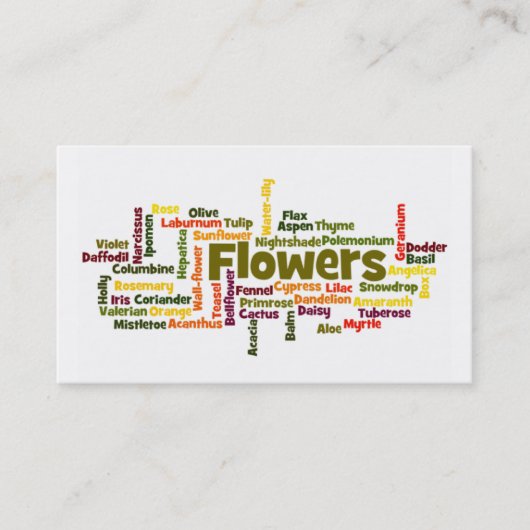 Word Cloud Blume Visitenkarte (Vorderseite)