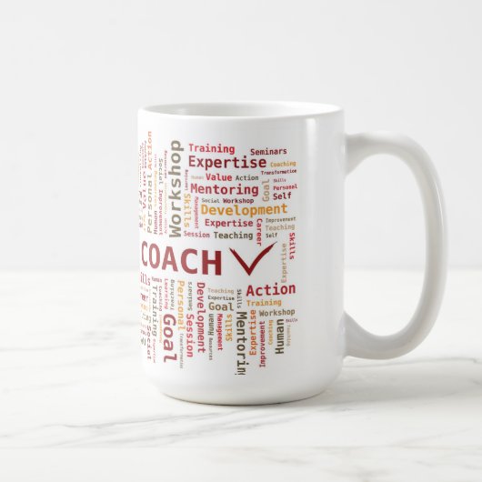 Word Cloud Coach Kompetenz - Red Orange Kaffeetasse (Rechts)