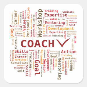 Word Cloud Coach Kompetenz - Red Orange Quadratischer Aufkleber