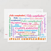 Word Cloud Feliz Cumpleaños Spanisches Glück Gebur Postkarte (Vorne/Hinten)