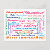 Word Cloud Feliz Cumpleaños Spanisches Glück Gebur Postkarte (Vorderseite)