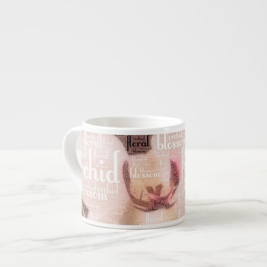 Word Cloud Typografie von Orchid, Floral, Blossom Espressotasse (Vorderseite Links)
