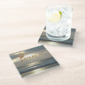 Word Peace with Seashells Ocean Horizon Landscape Glasuntersetzer (Schrägansicht)