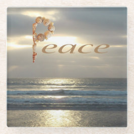 Word Peace with Seashells Ocean Horizon Landscape Glasuntersetzer