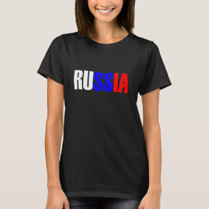 Word RUSSLAND in trifarbiger Flagge des Landes T-Shirt