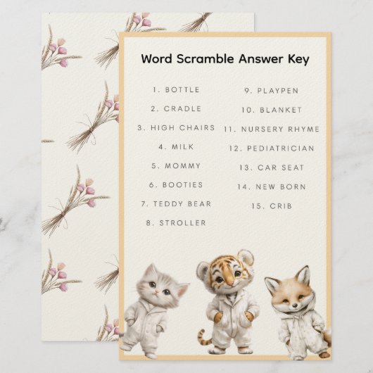 Word Scramble Answer Key Whimsical Pajama Animals Briefpapier (Vorne/Hinten)