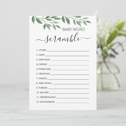 Word Scramble Baby Game Baby Shooting Party Card Einladung (Stehend Vorderseite)