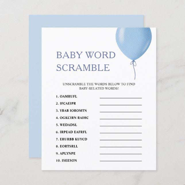 Word Scramble | Blue Balloon Baby Showspiel (Vorne/Hinten)