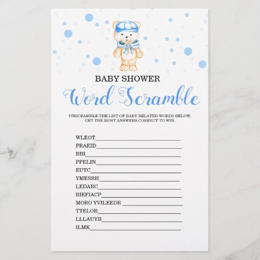 Word Scramble Blue Boy Baby Showspiel (Vorderseite)