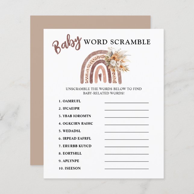 Word Scramble | Boho Rainbow Baby Shower Game (Vorne/Hinten)