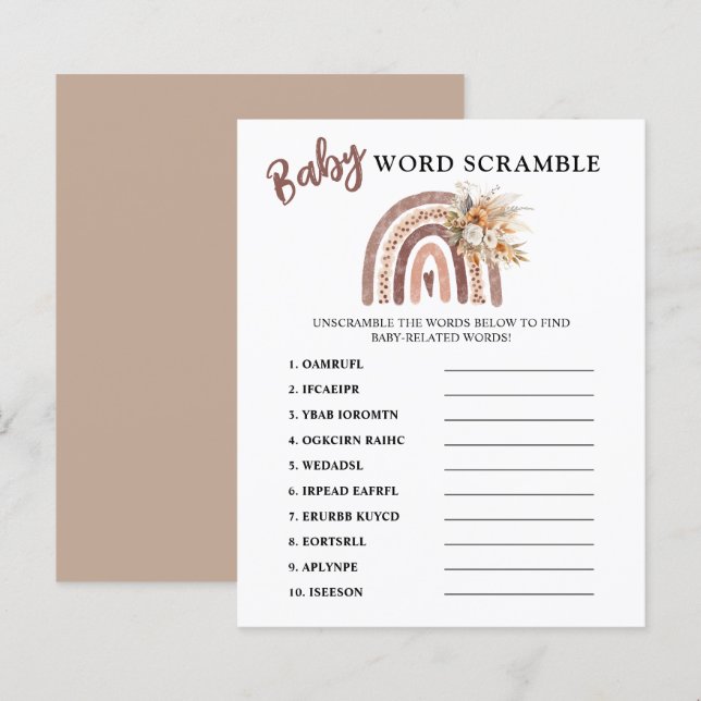 Word Scramble | Boho Rainbow Baby Showspiel (Vorne/Hinten)