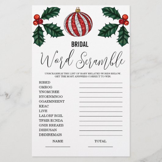 Word Scramble-Brautparty-Spiel (Vorderseite)