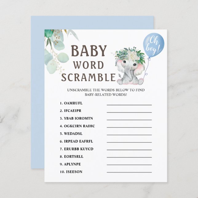 Word Scramble | Elephant Balloon Baby Showspiel (Vorne/Hinten)