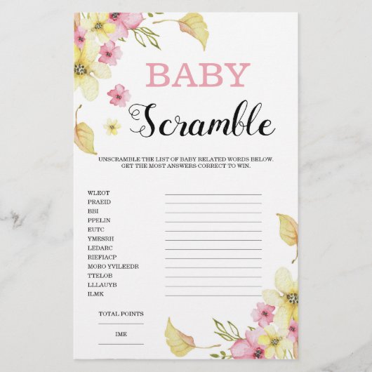 Word Scramble Floral Baby Shooting Game (Vorderseite)
