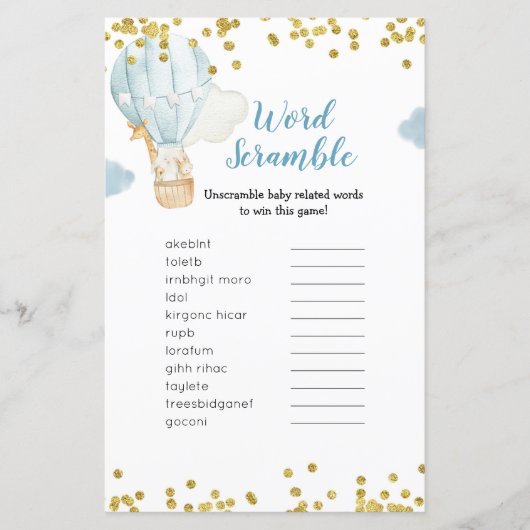 Word Scramble Game Blue Hot Air Ballon Jungle (Vorderseite)