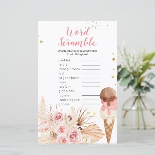 Word Scramble Game Boho Pampas Grass Ice Creme (Stehend Vorderseite)