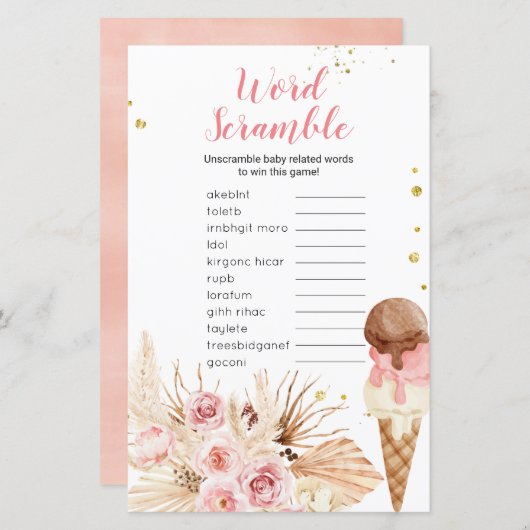 Word Scramble Game Boho Pampas Grass Ice Creme (Vorne/Hinten)