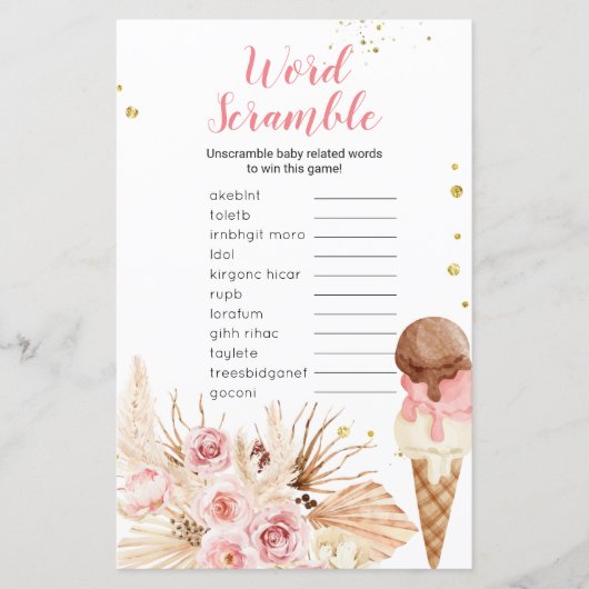 Word Scramble Game Boho Pampas Grass Ice Creme (Vorderseite)