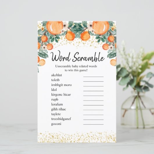 Word Scramble Game Citrus Summer Orange (Stehend Vorderseite)