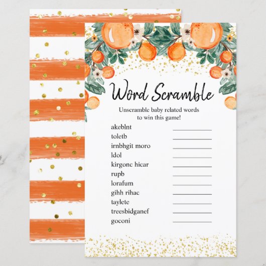 Word Scramble Game Citrus Summer Orange (Vorne/Hinten)