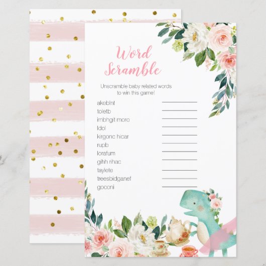 Word Scramble Game Dinosaur Tea Party Kinderdusche (Vorne/Hinten)